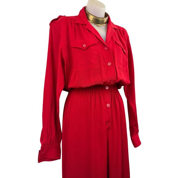 Vintage 80's LIZ CLAIBORNE USA rayon red jumper size 8 - Picture 1 of 6